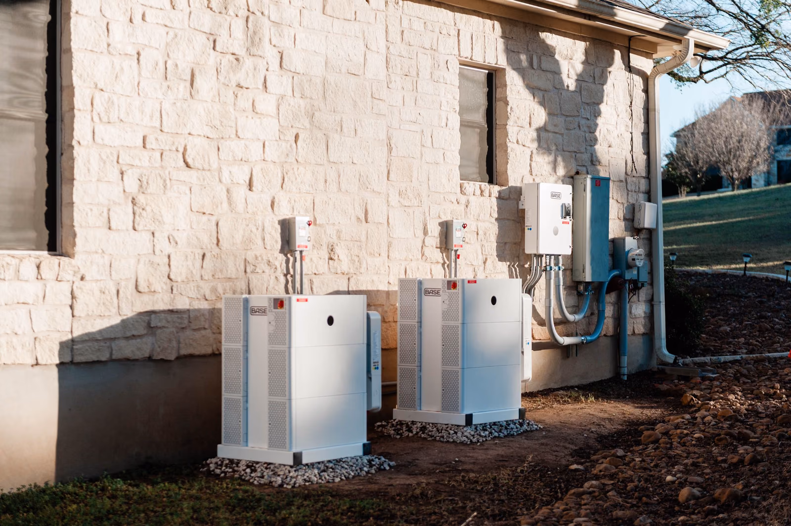 A dual ground-mounted Base battery system at a Texas home