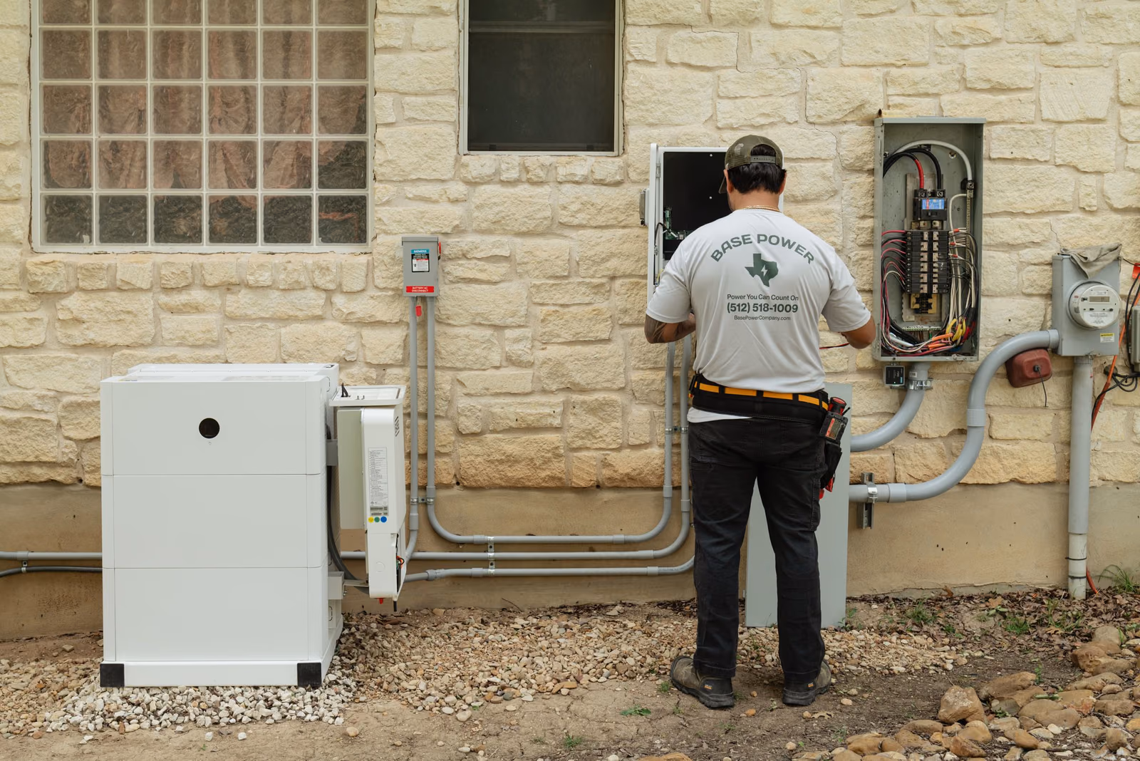 A Base Power battery being installed