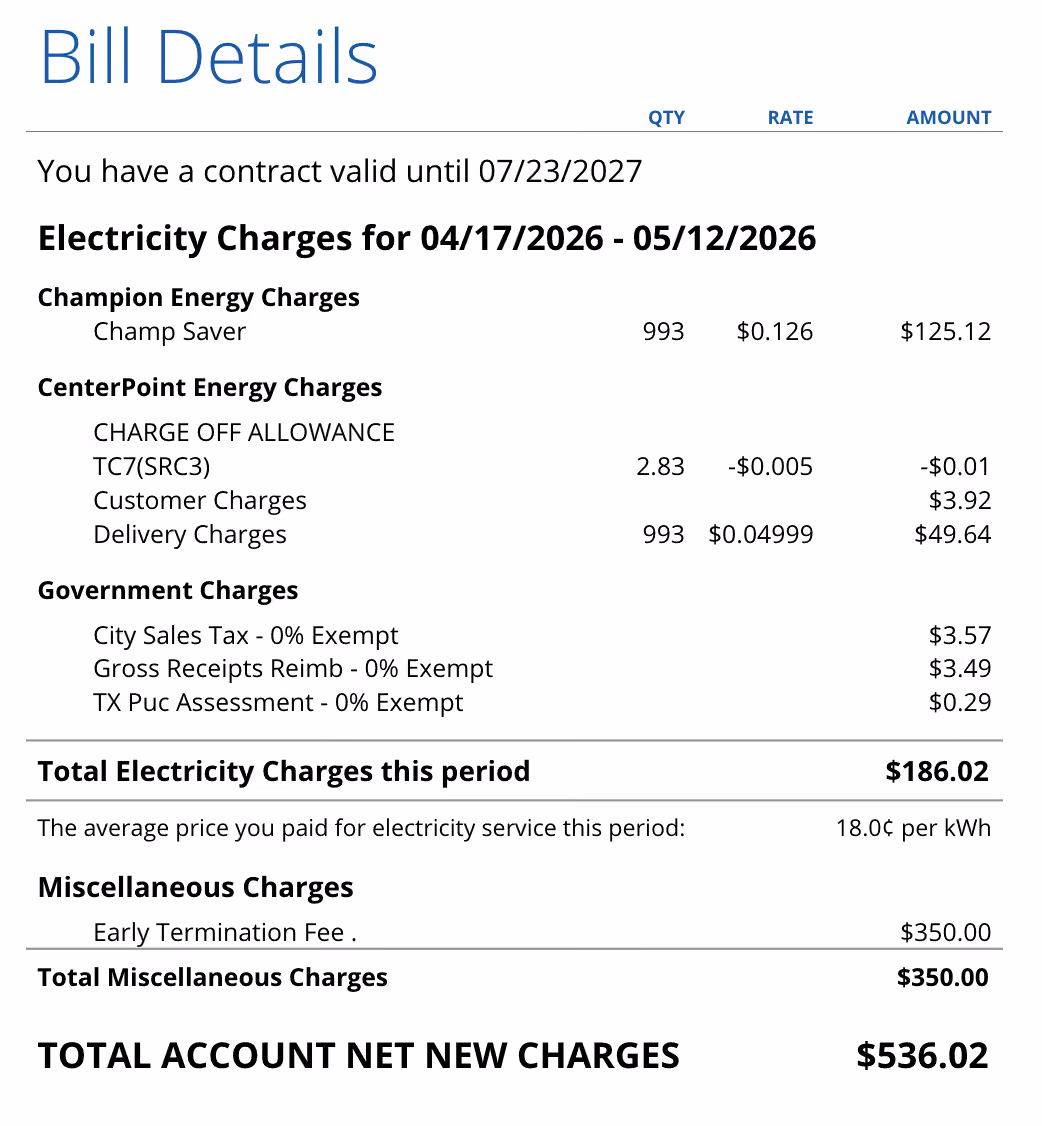 Identify the line-items section in your bill