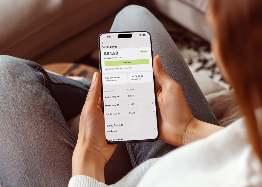 The Base mobile app showing electricity usage and battery status.