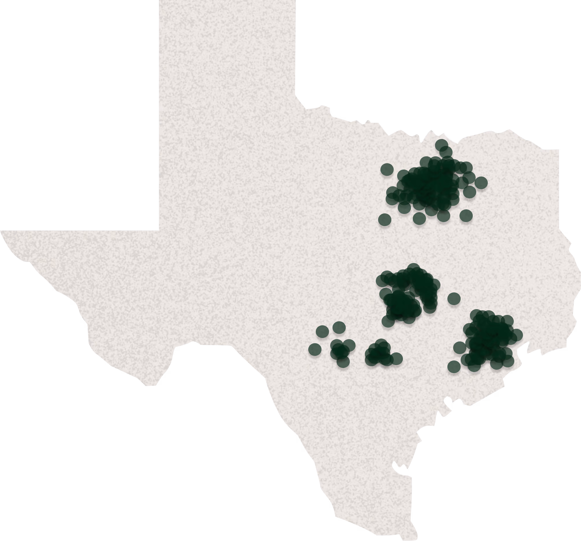 Map of Texas with Base members concentrated across the major metros