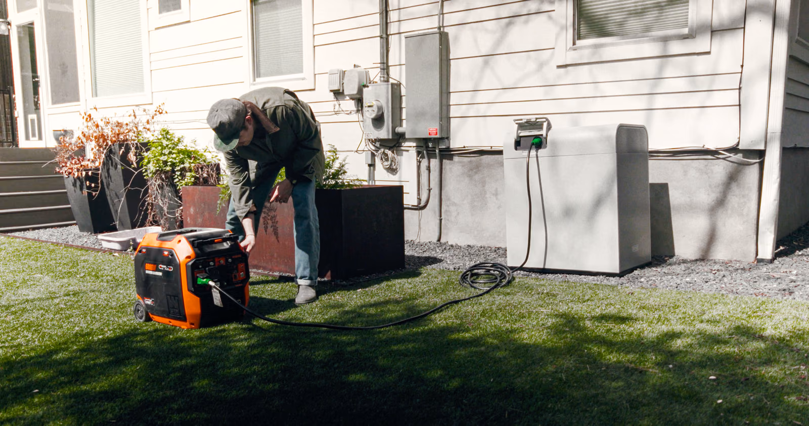 Connecting a NEMA L14-30 cable from a generator to the Base battery